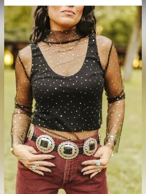 Wild Junkie Boutique | sequin mesh Long Sleeve Top, size M